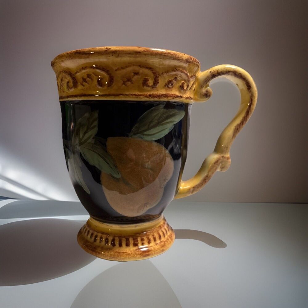 Two Raymond Waites Pompeii by Certified International Mug  Fruits Yellow/Black.